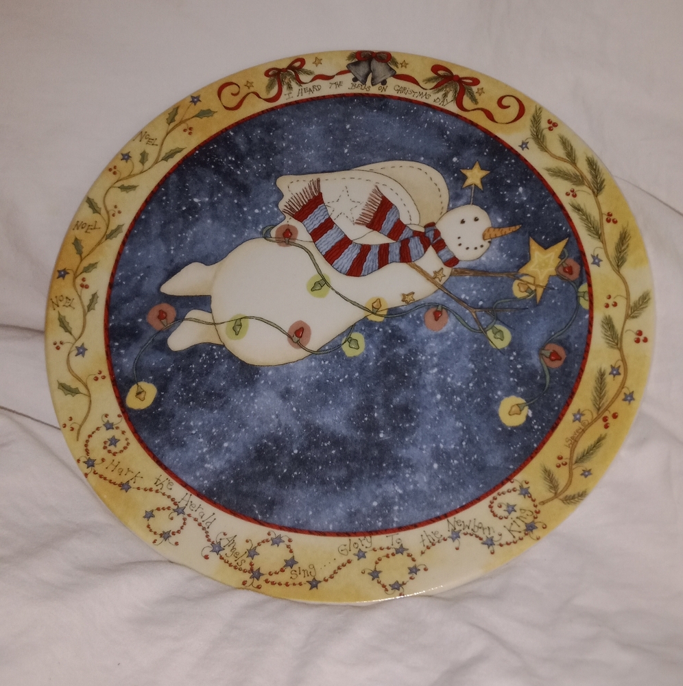 Christmas Angel Snowman Wrapped in Holiday Lights Dessert Plate